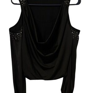 Chic Black Women's Blouse with Rhinestone Details Medium Black NWOT